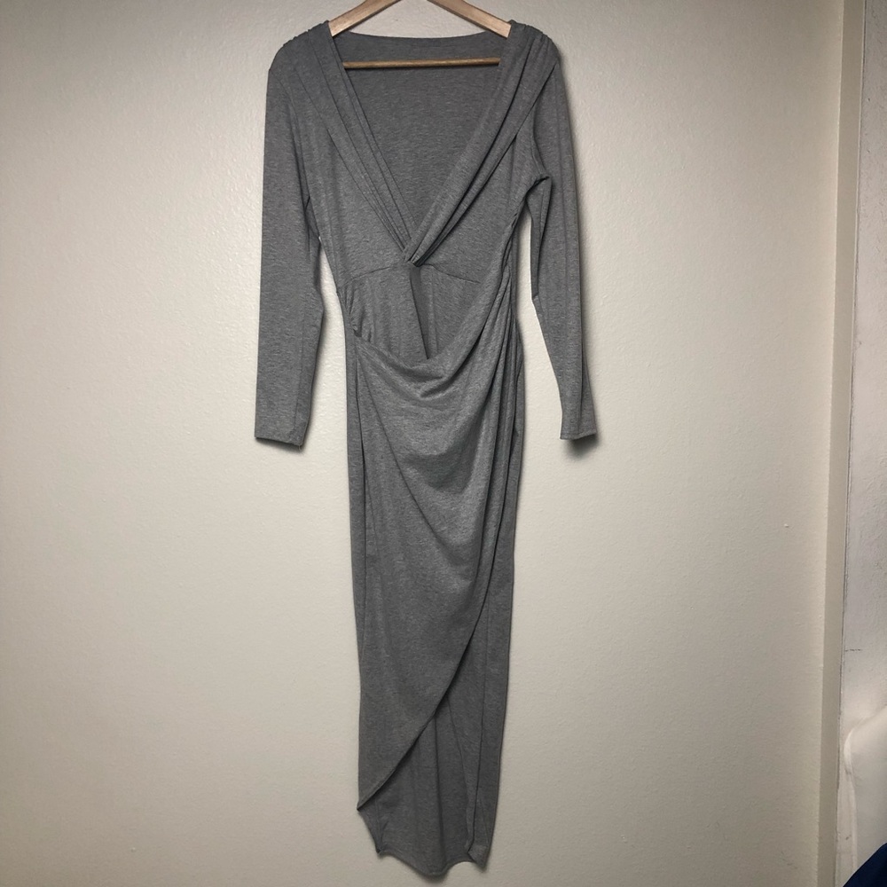 Asymmetrical gray long sleeve dress
